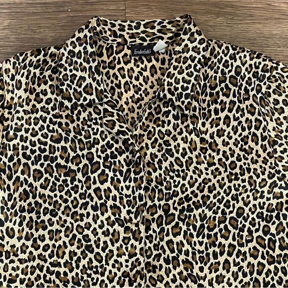 Frederick’s Of Hollywood Long Sleeve Leopard Print Button Down Pajama Top Tan S - Picture 3 of 9